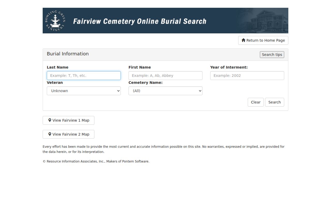 Bowling Green city directory research through Fairview Cemetery search
