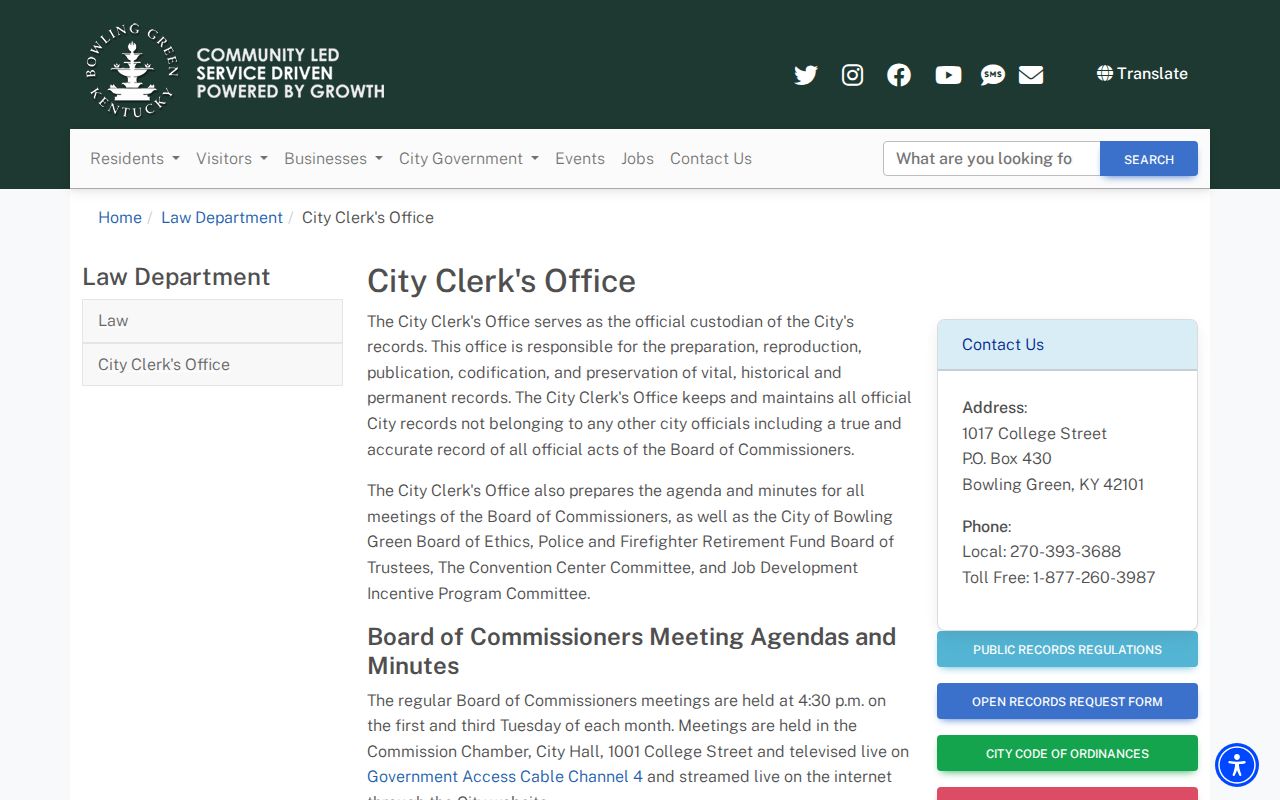 Bowling Green residents directory City Clerk records