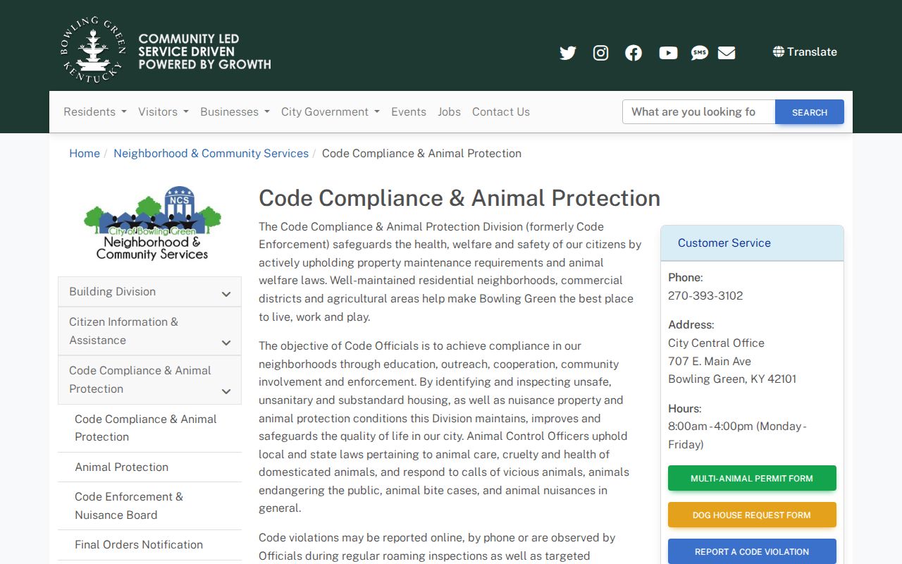 Bowling Green neighbors code compliance information