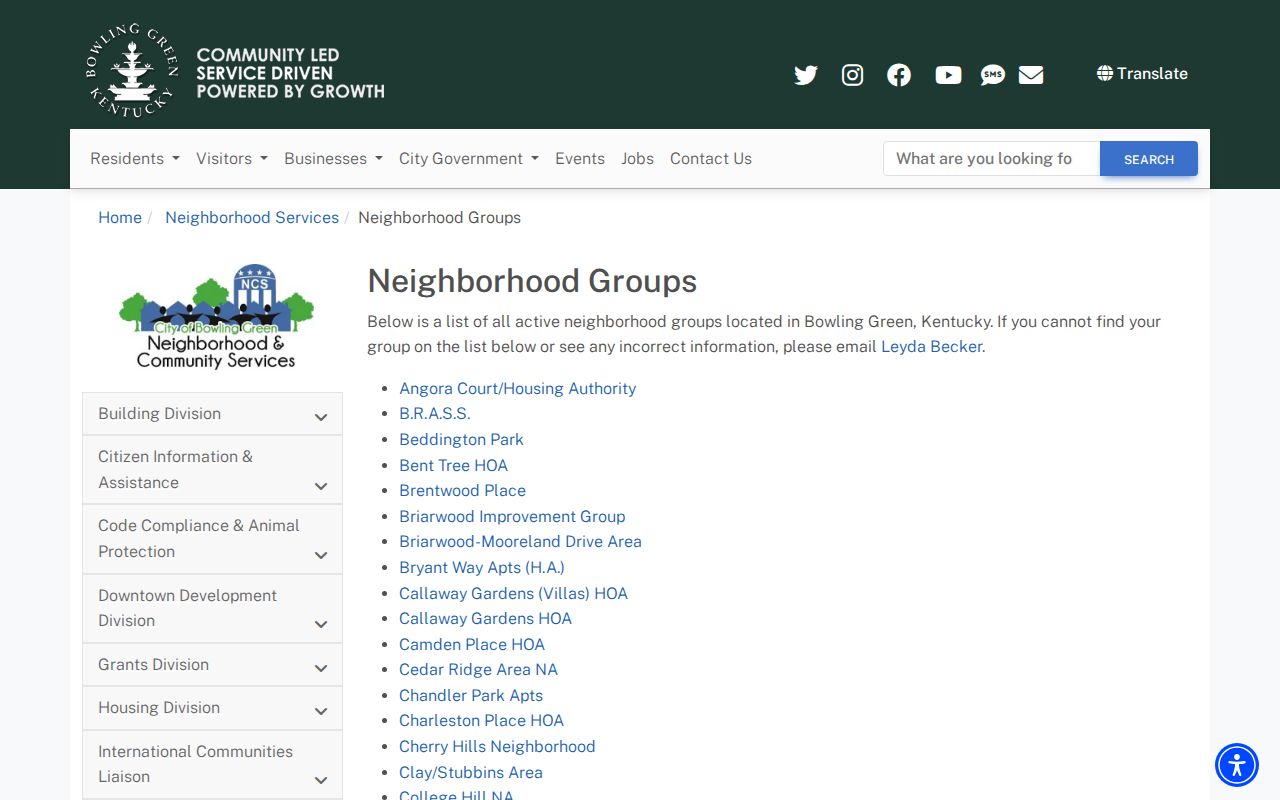 Bowling Green neighbors neighborhood groups directory