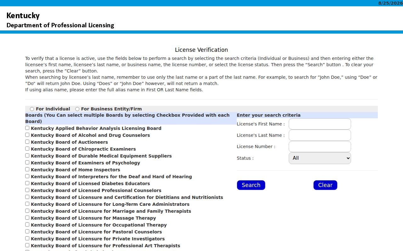 Bowling Green resident lookup professional license verification