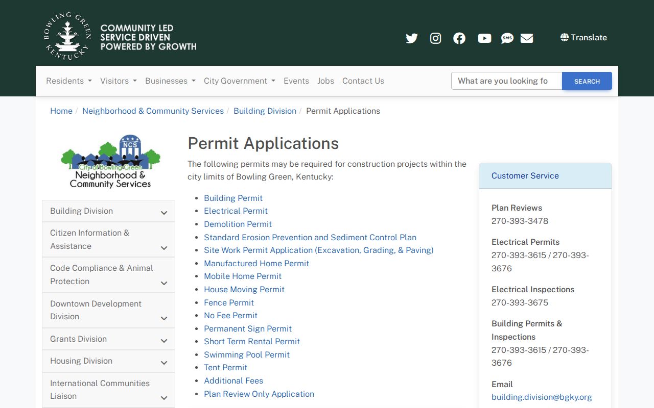Bowling Green street directory building permit information