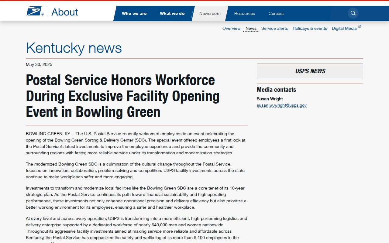 Bowling Green ZIP code directory USPS facility update